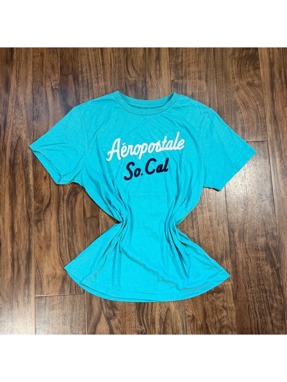 Y2K Aeropostale So Cal Graphic T Shirt Teal Blue L Short Sleeve Patchwork Surf
